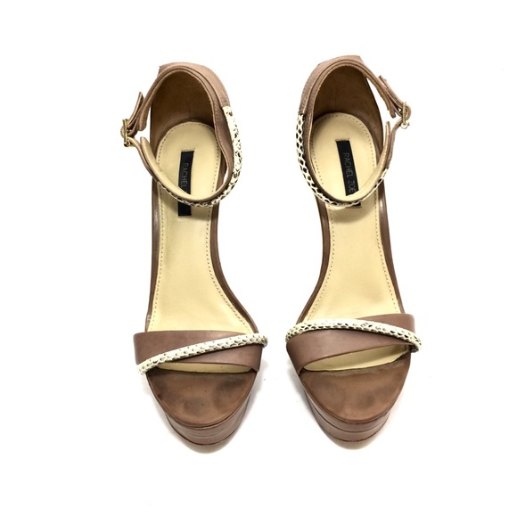 Rachel Zoe Brown Leather & Snakeskin Wedge Sandals - Picture 5 of 8